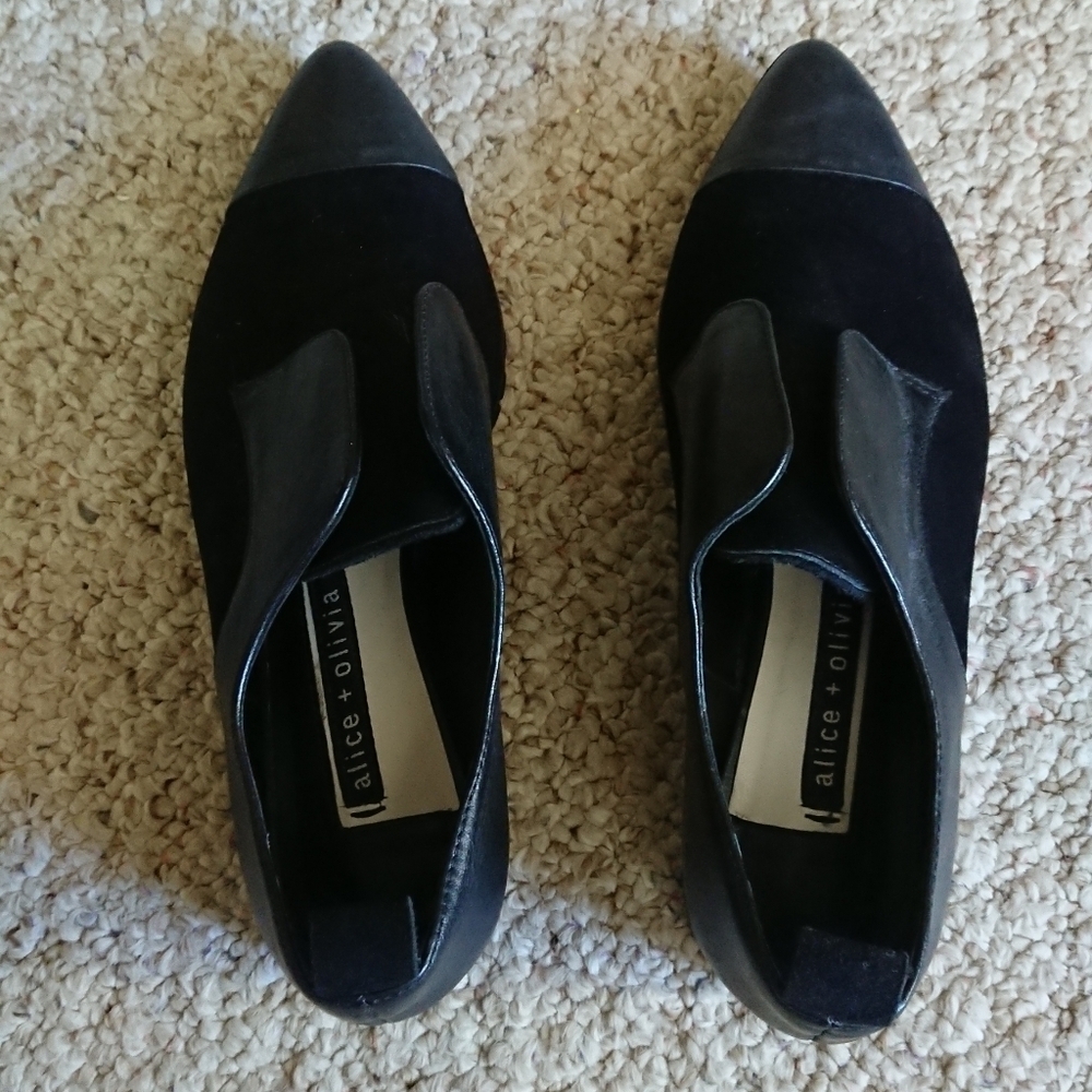 Alice + Olivia Gia black Leather Suede Black Oxford Loafers EU 36.5/ US 6